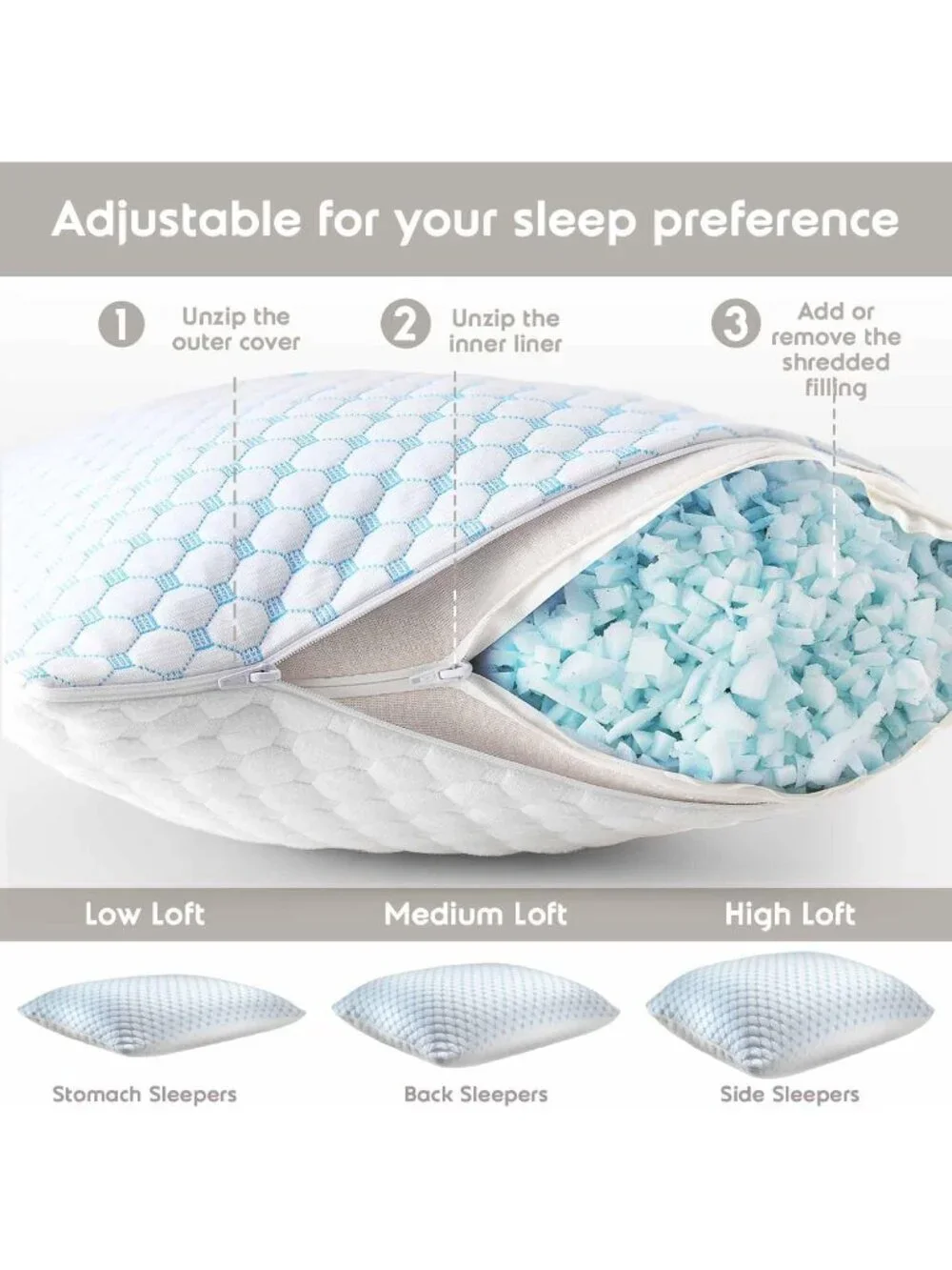 〽️Cooling Pillows for Sleeping Luxury Shredded Memory Foam Pillows Queen Set 2